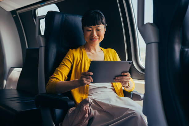 istock Businesswoman Using Digital Tablet While Traveling in Train 2150451572