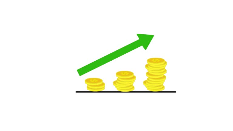 dollar coins and graph graph and money. Animated