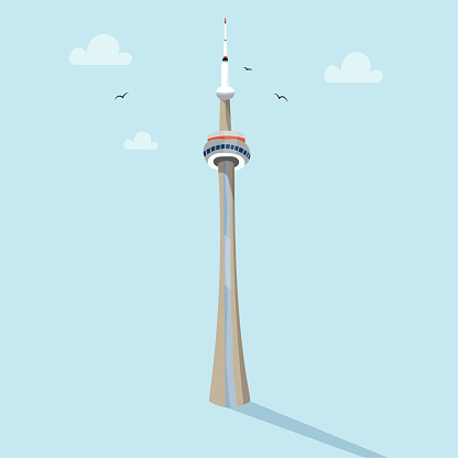 Hand-drawn vector illustration of the famous CN Tower in Toronto, Canada.