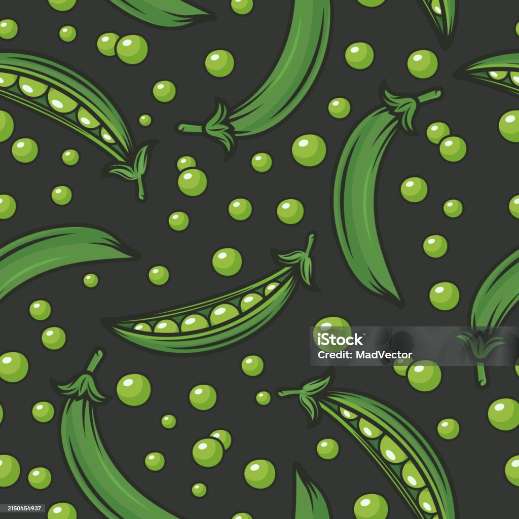 Vector Seamless Pattern With Flat Green Pea Pod Cartoon Green Peas ...