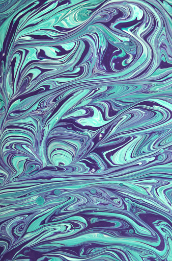 abstract art background with a wave-like pattern in green and purple colors with a marine theme