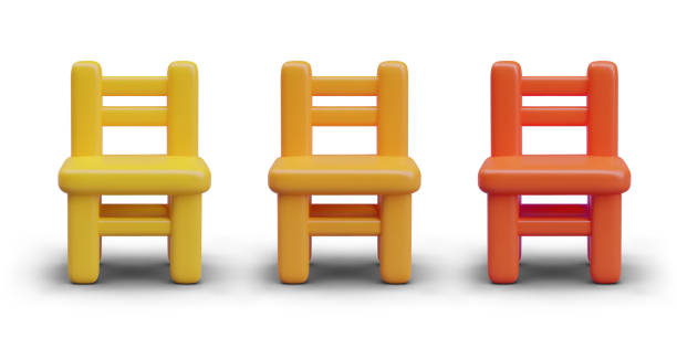istock Front view on yellow, orange, and red stools. Collection of furniture concept 2150459415