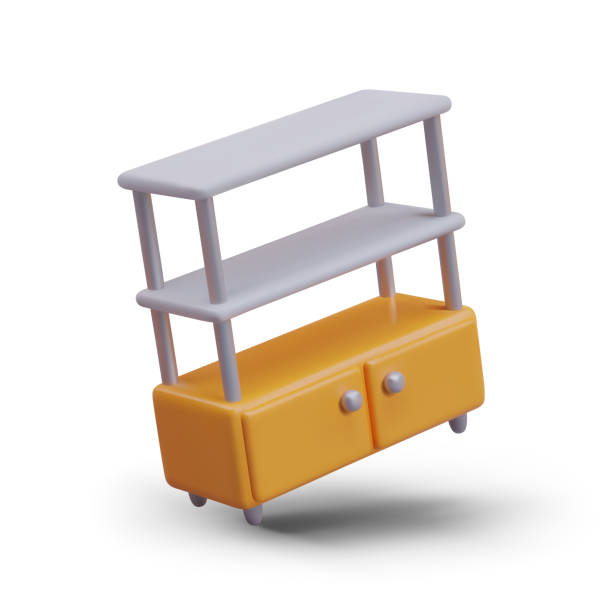 Rack is in inclined position. Realistic vector furniture with empty shelves Rack is in inclined position. Realistic vector furniture with empty shelves. Model is at angle, effect of falling, movement. Showcase cabinet for product display. Exhibition equipment books-falling-off-table stock illustrations