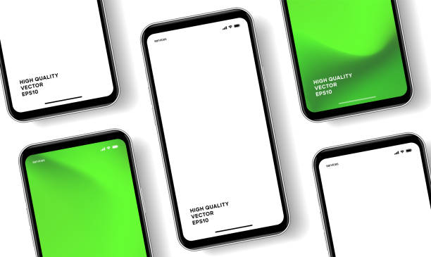 istock 3D realistic high quality smartphone mockup with isolated background. Smart phone mockup collection. Device front view. 3D mobile phone with shadow on white background. 2150459941