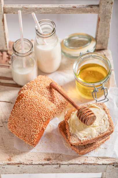 istock Fresh and tasty wheat buns in spring morning. 2150469879