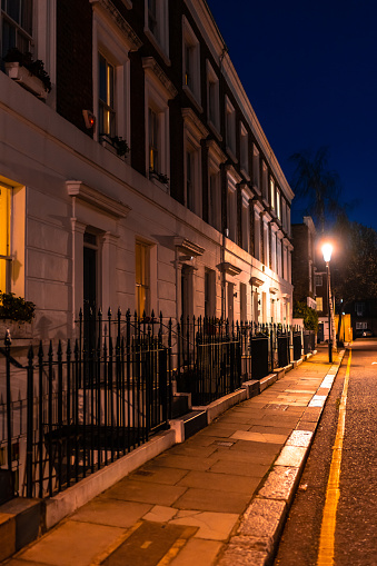 Brick townhouses in central London England