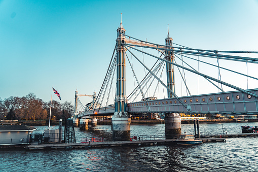 Victorian style Albert bridge over the Thames in London