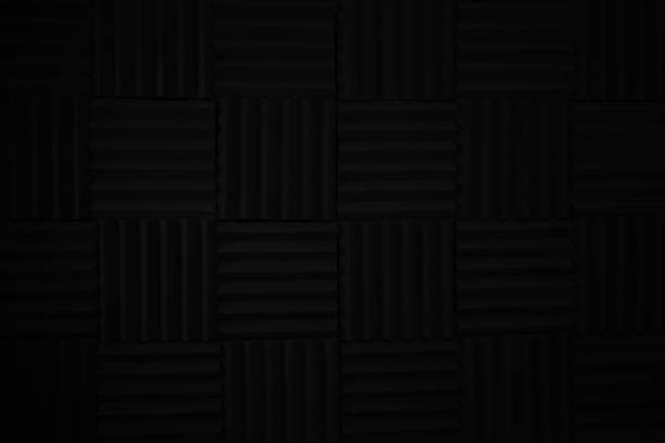 istock Podcast streaming studio background microphone and headphone acustic panels black 2150474112