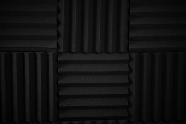 istock Podcast streaming studio background microphone and headphone acustic panels black 2150474119