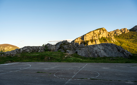 Concrete playground for various sports in the mountains.