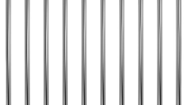 istock Glossy metal prison bars. Isolated iron rods background. 3D rendering. 2150478177