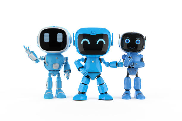 istock Group of cute and small artificial intelligence personal assistant robots 2150481486