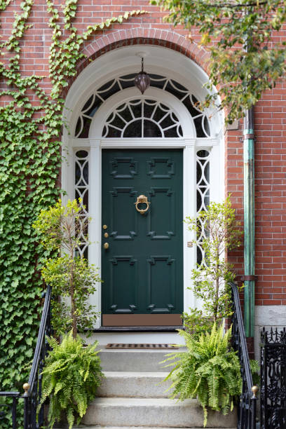 Green front door in New England