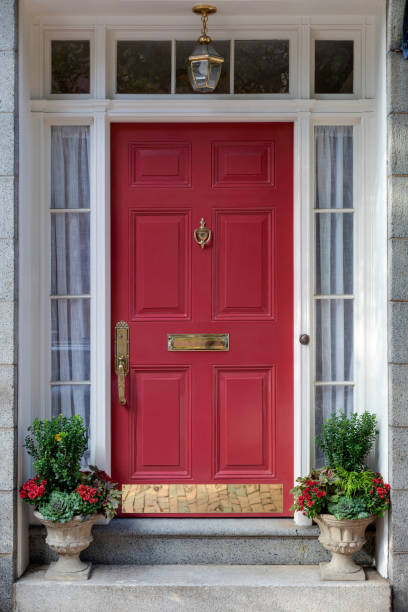 istock Red front door in New England. 2150484016