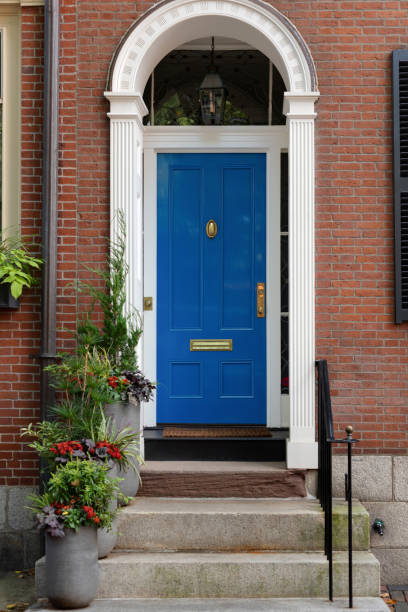 istock Blue front door in New England 2150484031