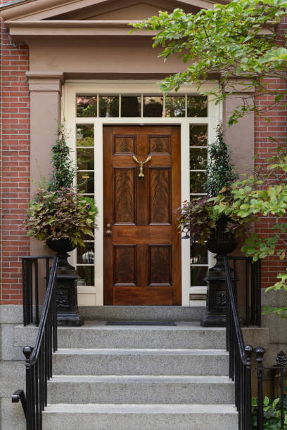 istock Brown front door in New England 2150484038