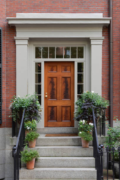 istock Brown front door in New England 2150484041