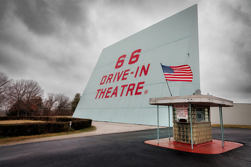 Carthage, Missouri, USA - December 27, 2023: The 66 Drive-in Theatre on historic Route 66.