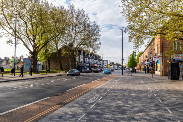 The newly upgraded a section of the A1010 High Street in Ponders End. Shot on 25 April 2024