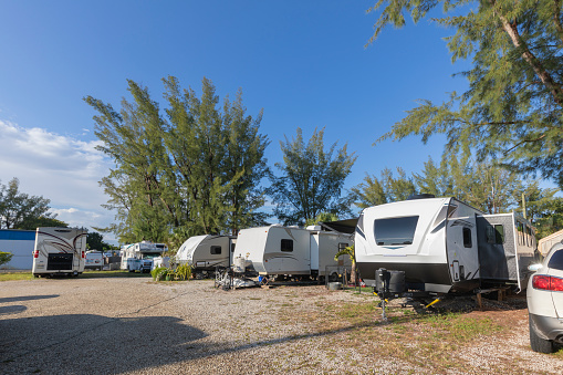 Camper trailers in a campsite in Florida