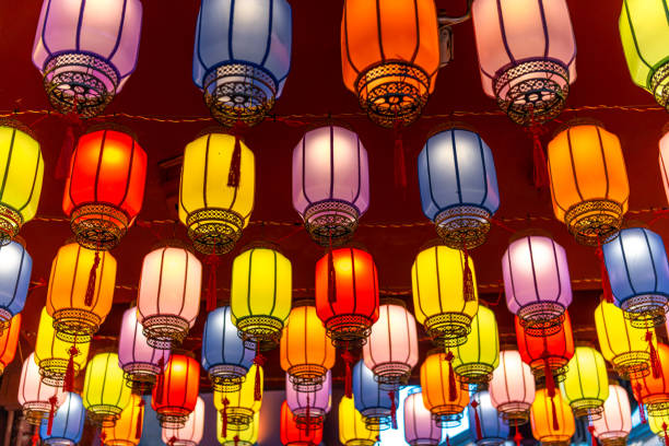 The background with Chinese traditional multicolored lanterns in Kunming, China