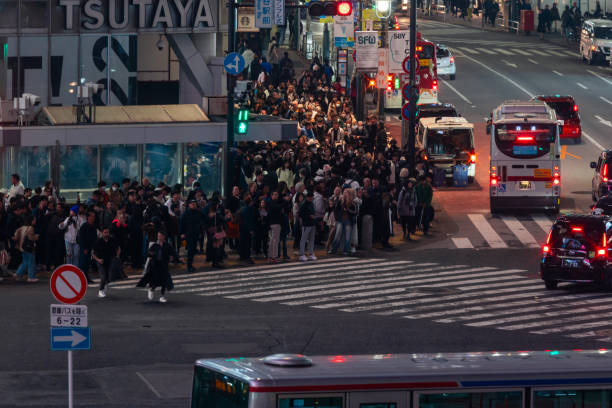 Tokyo, Japan - March 25, 2024: People waiting to cross at Shibuya crossing.