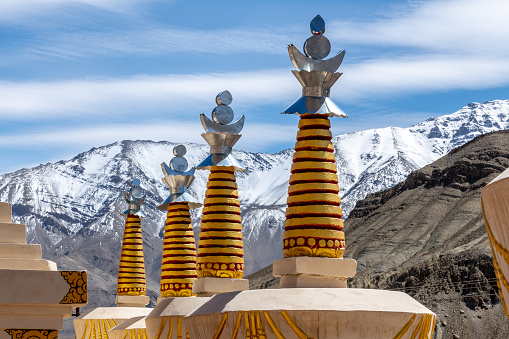 Buddhist stupas in Basgo in the Ladakh region in India