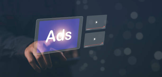 istock Ad (advertise) show virtual screen from advertisers on VDO. Ads banner campaign to target from programmatic. Online Advertising, ad on internet, digital marketing concept. 2150502616