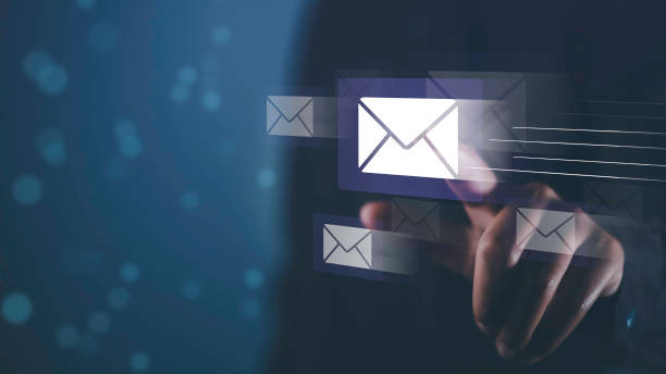 istock Sending direct email to customer for business concept. Online communication mail and sms marketing send newsletter. Hand tounch on mail icon, online working internet network. 2150502620