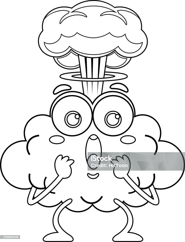 Outlined Mind Blown Brain Cartoon Character With Exploding Stock ...