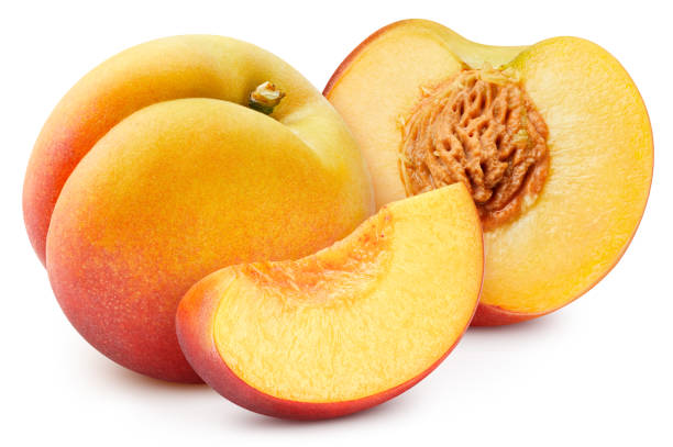 istock Juicy peach isolated on the white background 2150503434