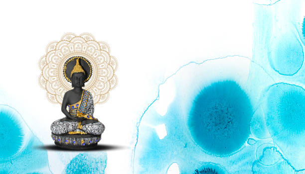 istock Buddha Purnima, Buddha statue meditation, floral background 2150509829