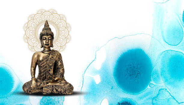 istock Buddha Purnima, Buddha statue meditation, floral background 2150509835