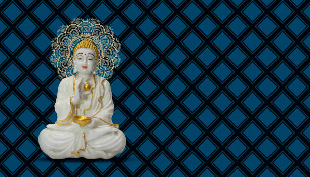 Buddha Purnima, Buddha statue meditation, floral background