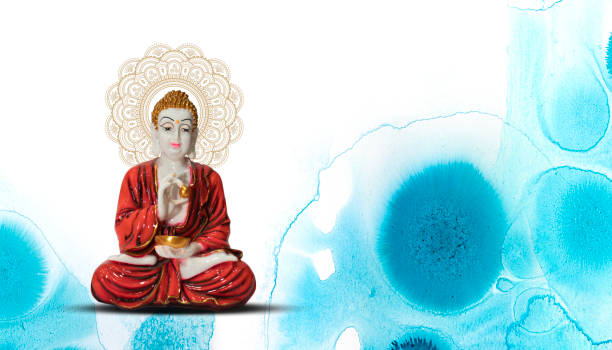 Buddha Purnima, Buddha statue meditation, floral background