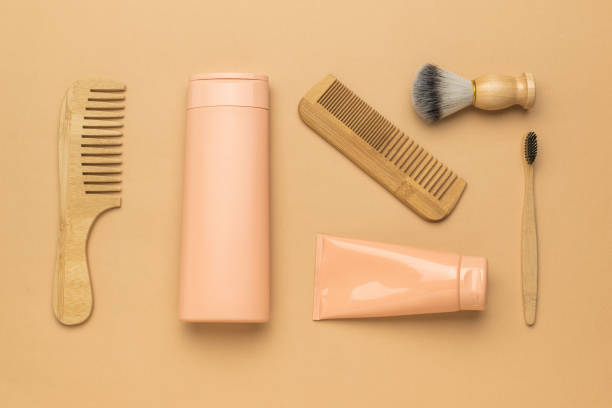 istock Monochrome image of hygiene items on a beige background. 2150510018
