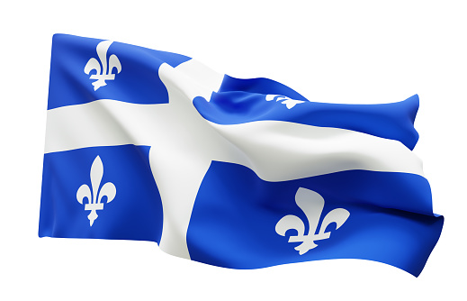Flag of Quebec isolated on white background. Province of Canada. 3d-rendering