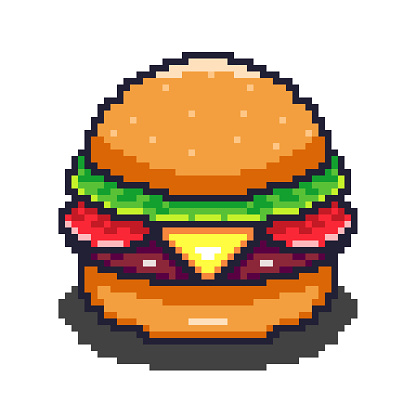 Vector Illustration of Burger with Pixel Art Design, perfect for food assets themed designs