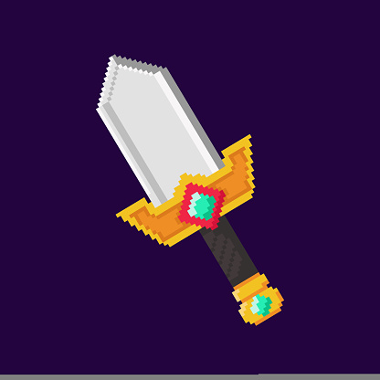 Vector Illustration of Sword with Pixel Art Design, perfect for game assets themed designs