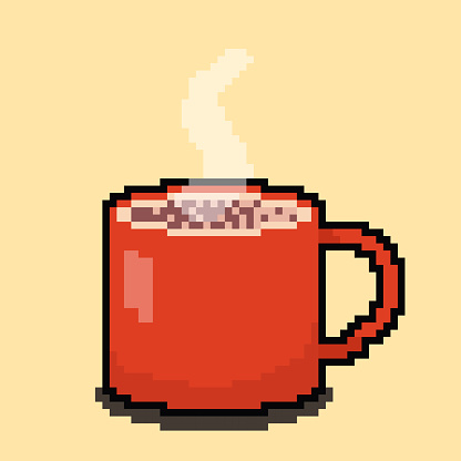 Vector Illustration of Coffee with Pixel Art Design