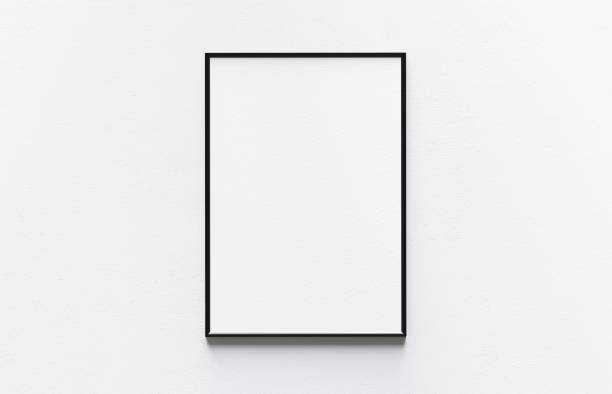 bingkai foto hitam vertikal kosong di dinding putih - halaman kertas foto potret stok, foto, & gambar bebas royalti