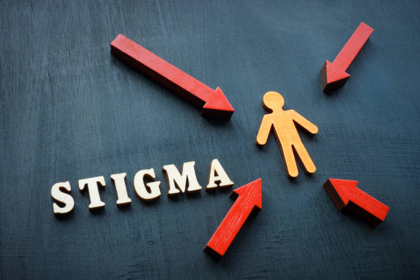 istock Human figurine, arrows and word stigma. 2150513663