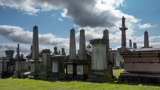 The Necropolis (graveyard) of Glasgow, Scotland, situated on a hill behind the old cathedral