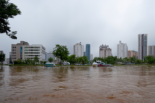 Flood in city. Kenya flood. Natural disaster, climate change