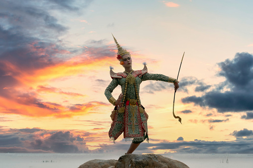 Khon is a dance drama genre from Thailand. Khon is traditional dance drama art of Thai classical masked, Scene of performance is Ramayana epic.