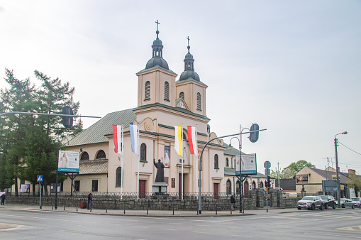 Aleksandrow Lodzki, Poland - April 14, 2024: Saints Raphael and Michael Archangel church.