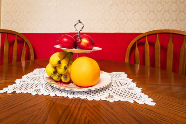 Fresh ripe banana fruit on living room table.