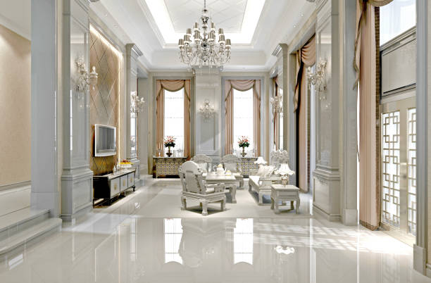 istock 3d render of home interior, living room and kitchen 2150520322