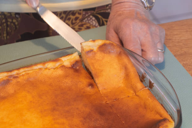 To cut a piece of a far cake with a knife