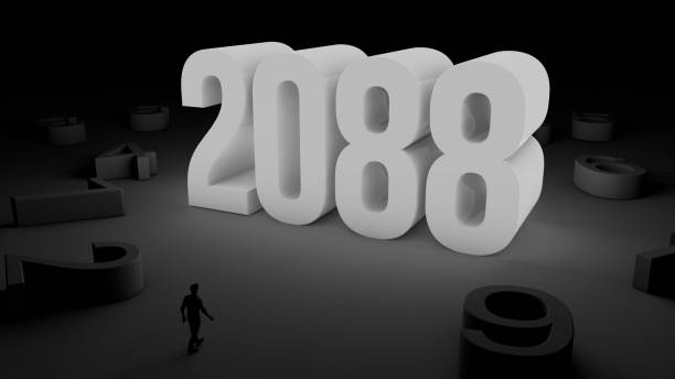 istock 3D illustration of number 2088 with a man walking towards it 2150523402